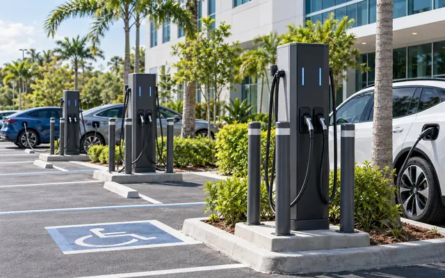 Electric vehicle charging stations in a commercial property parking lot
